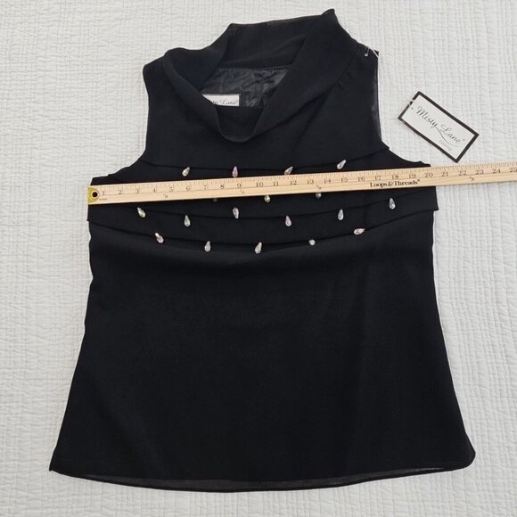 Misty Lane Evening Top Women's Size 12 NWT Teardrop Rhinestones Black Sleeveless - Picture 6 of 10